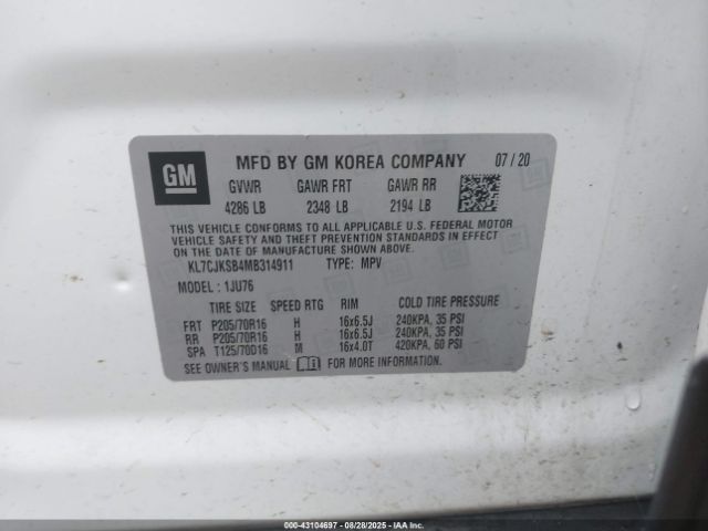 2021 CHEVROLET TRAX KL7CJKSB4MB314911 Photo 8