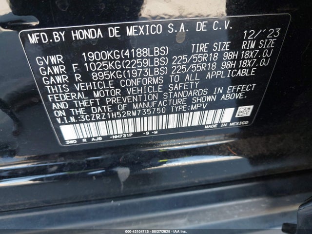3CZRZ1H52RM735750 Honda k20z5
