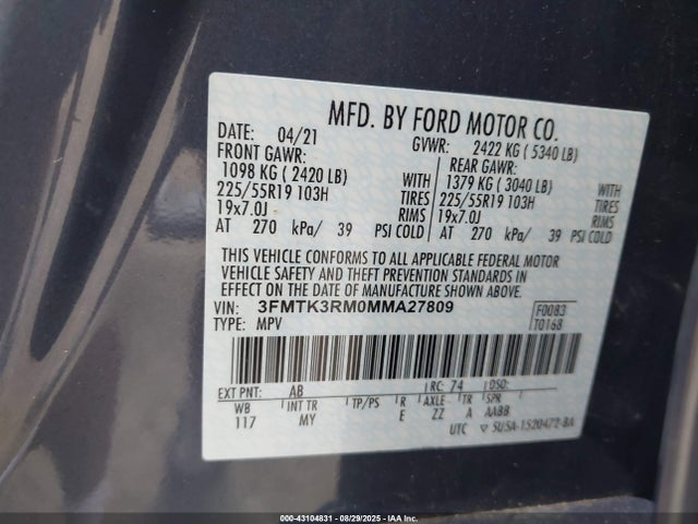 Ford 2021 2021 3FMTK3RM0MMA27809 Image 9