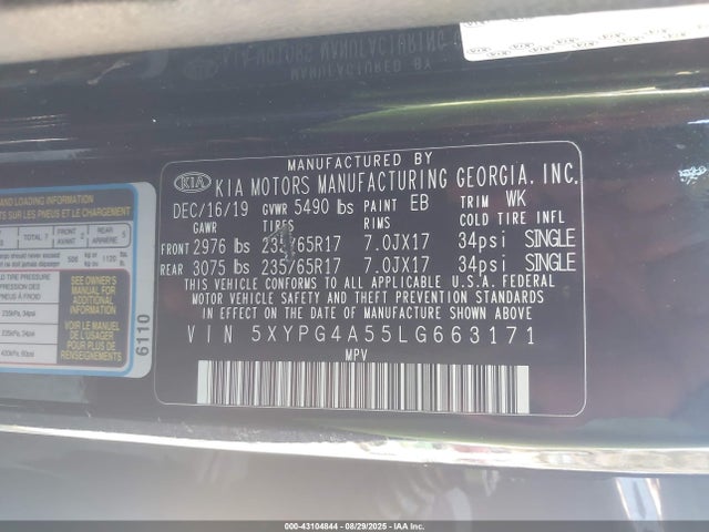 5XYPG4A55LG663171 KIA gdi lambda-ii