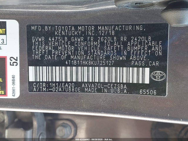 4T1B11HK8KU725127 Toyota a25a-fks