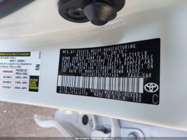 Toyota m20-fks 2020 5YFS4RCEXLP027404 Image 9