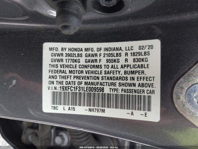 Honda l15b7 2020 19XFC1F31LE009598 Image 9