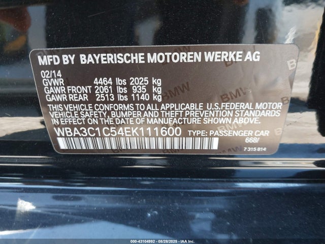 BMW 328I 2014 WBA3C1C54EK111600 Image 9