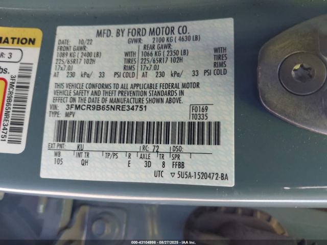 2022 FORD BRONCO SPORT 3FMCR9B65NRE34751 Photo 8