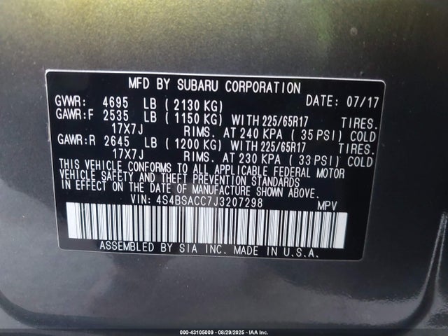 4S4BSACC7J3207298 Subaru u5