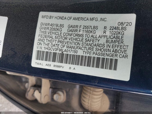 1HGCV3F96LA017150 Honda lfb2