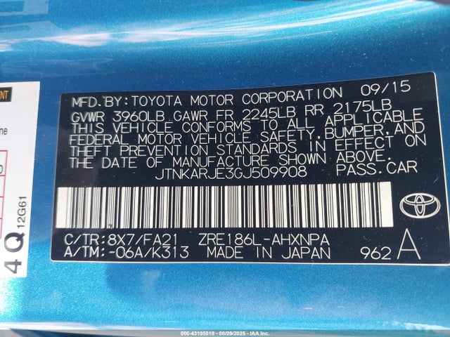 JTNKARJE3GJ509908 Scion 2zr-fae