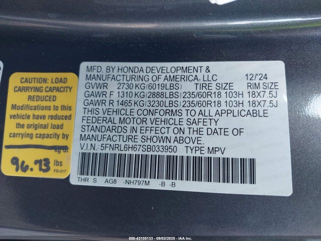 5FNRL6H67SB033950 Honda j35y7