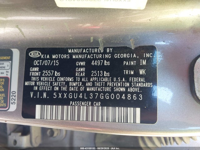 5XXGU4L37GG004863 KIA t-gdi theta ii