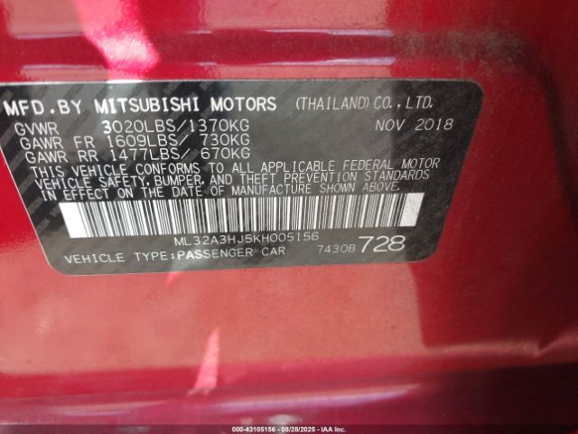 2019 MITSUBISHI MIRAGE ML32A3HJ5KH005156 Photo 8