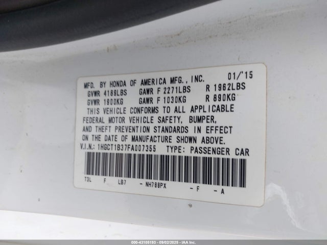 Honda k24w1 2015 1HGCT1B37FA007355 Image 9