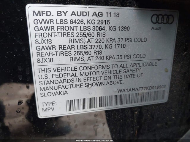 2019 AUDI Q7 WA1AHAF77KD019903 Photo 8