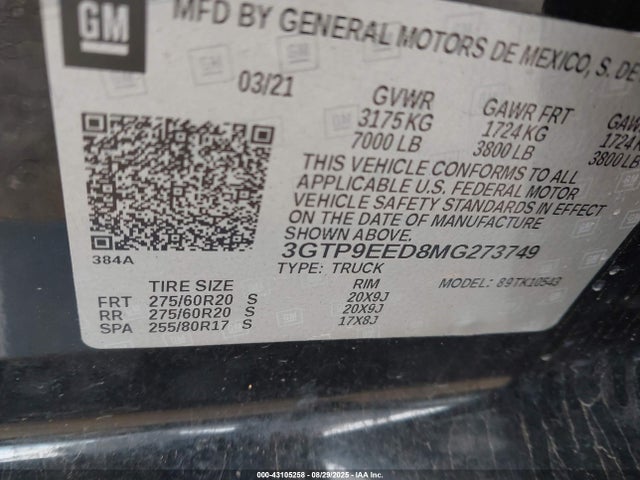 3GTP9EED8MG273749 GMC l84 - di, alum, gen 5, var 2
