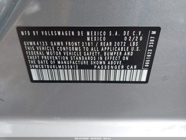 3VWCB7BU6LM033812 Volkswagen 1.4 tsi