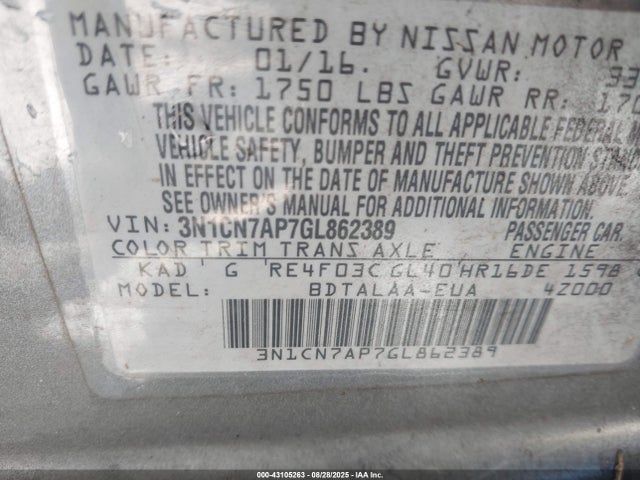 Nissan Versa 2016 3N1CN7AP7GL862389 Image 9