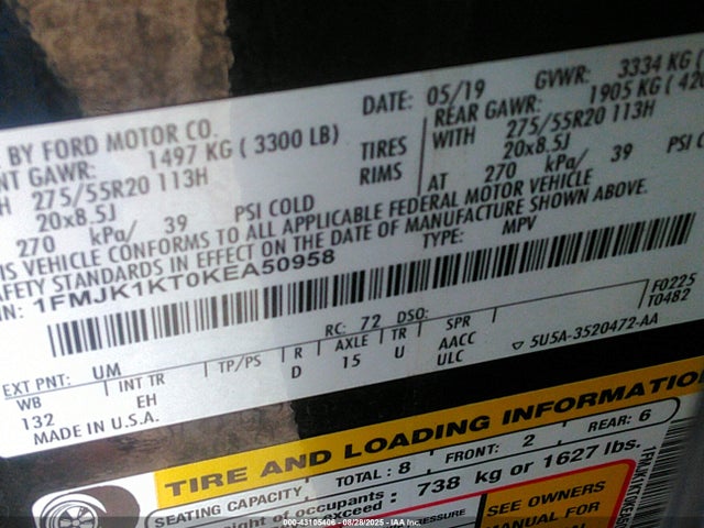 1FMJK1KT0KEA50958 Ford 3.5l gtdi