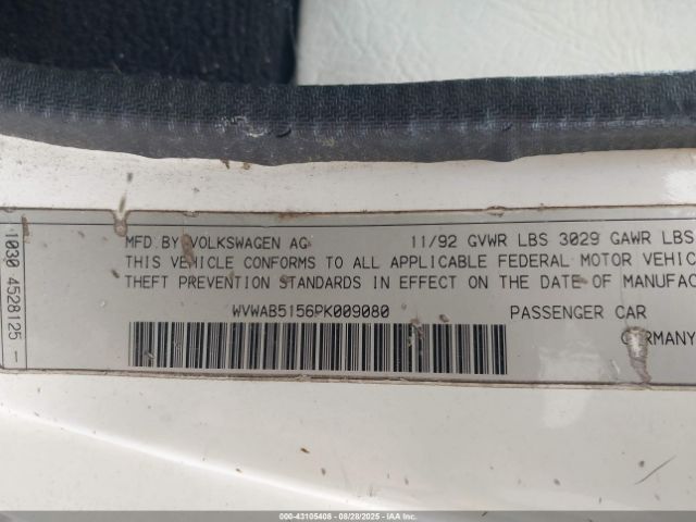 1993 VOLKSWAGEN CABRIOLET WVWAB5156PK009080 Photo 8