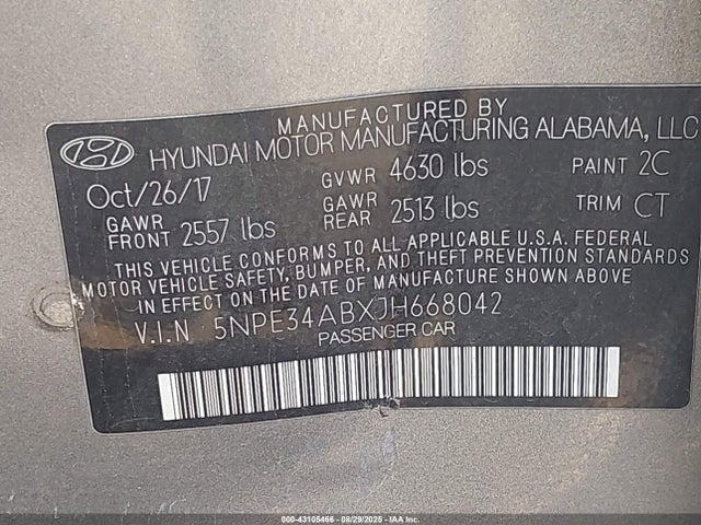 5NPE34ABXJH668042 Hyundai t-gdi theta-ii