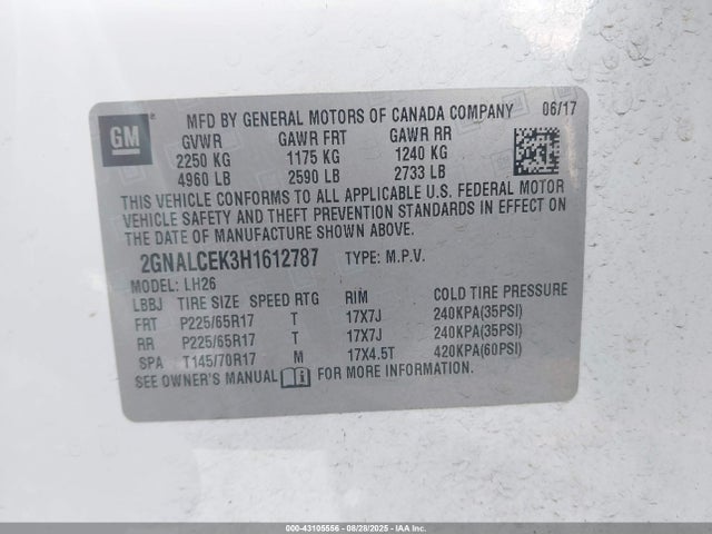 Chevrolet EQUINOX LT 2017 2GNALCEK3H1612787 Image 9