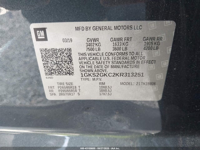 GMC l83 - spark ignited direct injection, variable valve timing, afm, e85 max, alum 2019 1GKS2GKC2KR313251 Image 25