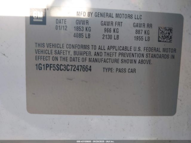 2012 CHEVROLET CRUZE 1G1PF5SC3C7247664 Photo 8