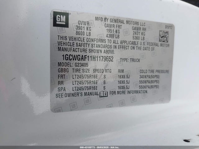 1GCWGAF11H1179652 Chevrolet lwn - di: direct injection, xlde