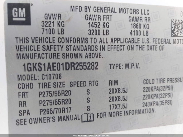 Aukcja sprzedaży 2013 Gmc Yukon Sle, vin: 1GKS1AE01DR255282, numer aukcji: 43105884