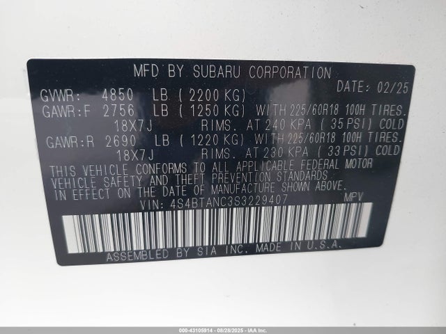 4S4BTANC3S3229407 Subaru na, u5