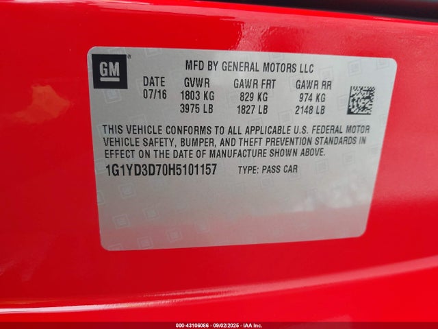1G1YD3D70H5101157 Chevrolet lt1 - di: direct injection, afm, vvt: variable valve timing, ho: high output, alum