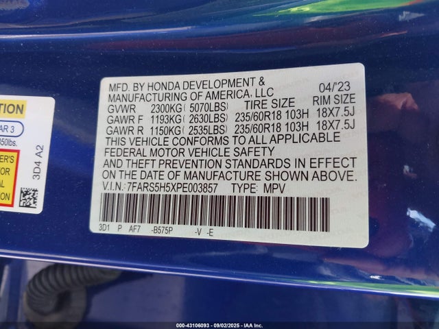 7FARS5H5XPE003857 Honda Cr-v Hybrid Sport
