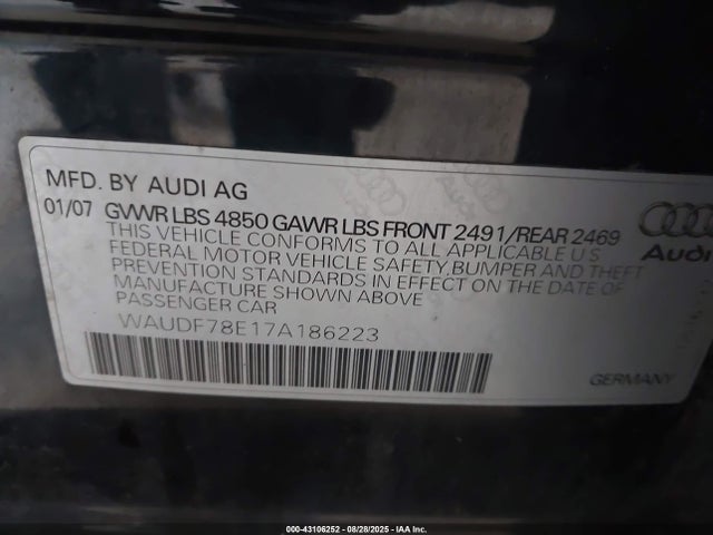 2007 AUDI A4 WAUDF78E17A186223 Photo 8