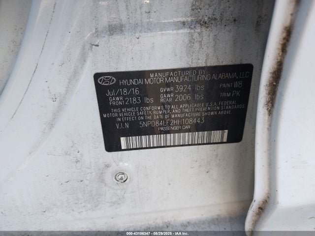 5NPD84LF2HH108443 Hyundai Elantra