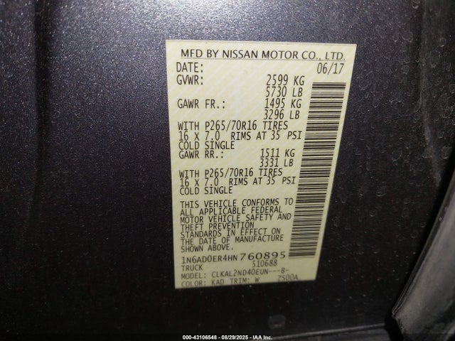 1N6AD0ER4HN760895 Nissan Frontier
