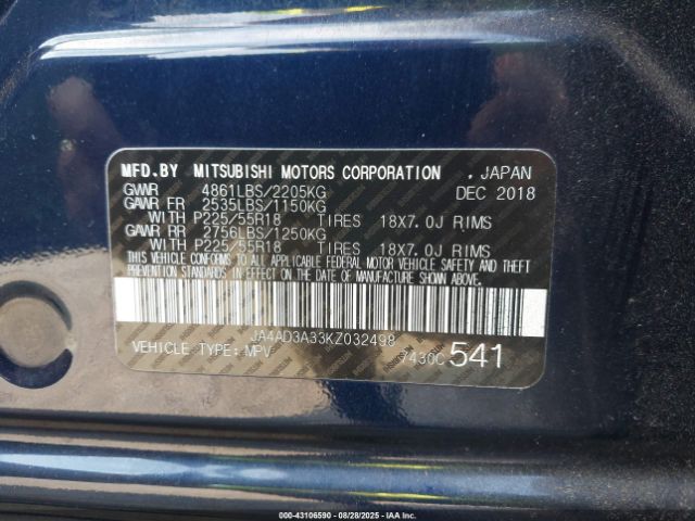 2019 MITSUBISHI OUTLANDER JA4AD3A33KZ032498 Photo 8