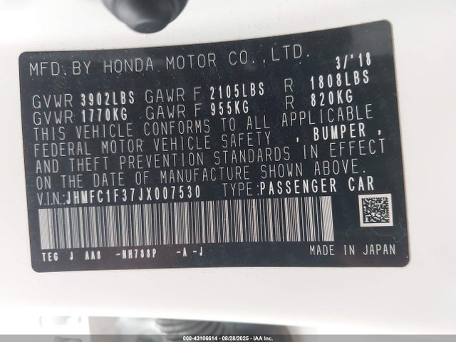 Honda l15b7 2018 JHMFC1F37JX007530 Image 9