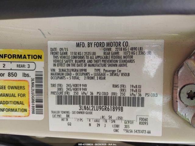 2016 LINCOLN MKZ HYBRID 3LN6L2LU9GR618998 Photo 8