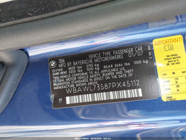 2007 BMW 335I WBAWL73587PX45112 Photo 8