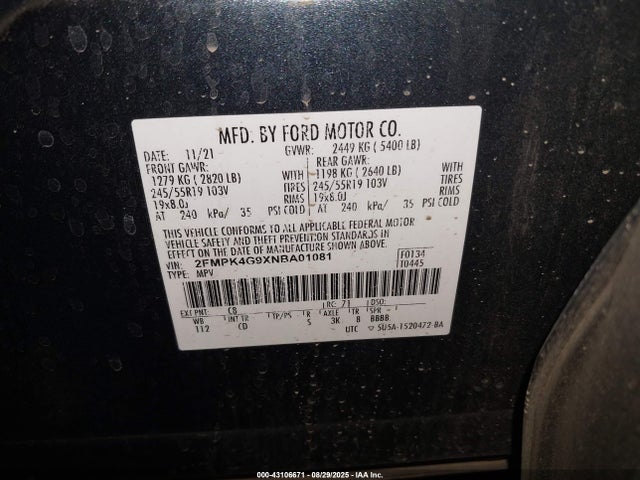 2022 FORD EDGE 2FMPK4G9XNBA01081 Photo 8