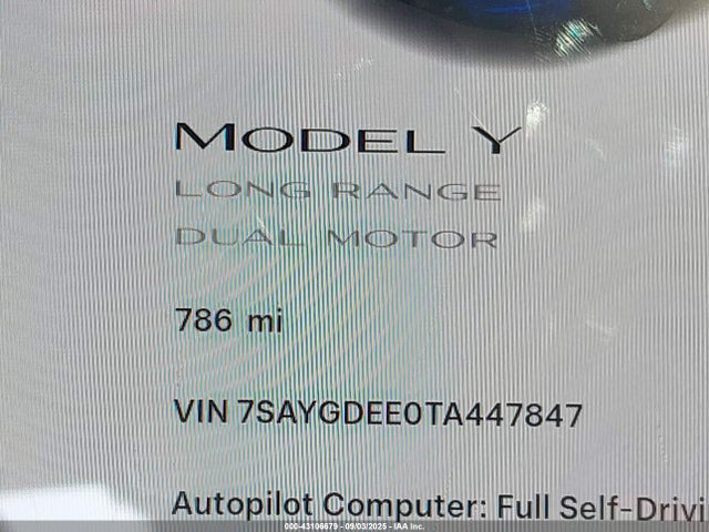 7SAYGDEE0TA447847 Tesla Model Y
