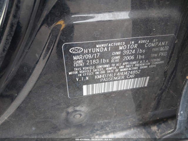 Hyundai Elantra 2017 KMHD74LF4HU424852 Image 9