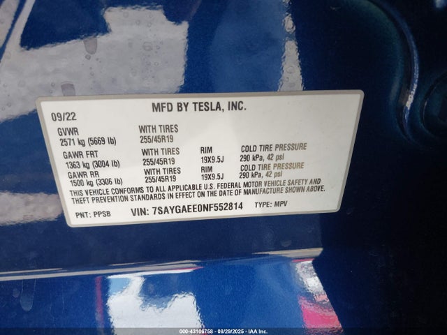 2022 TESLA MODEL Y 7SAYGAEE0NF552814 Photo 8