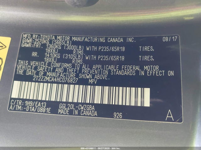 2T2ZZMCA4HC076827 Lexus 2017