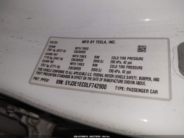 2020 TESLA MODEL 3 5YJ3E1EC0LF742900 Photo 8
