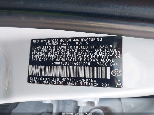 Toyota 1nz-fe 2015 VNKKTUD34FA041706 Image 9