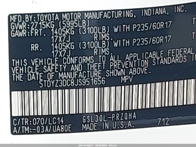 Toyota 2gr-fks 2018 5TDYZ3DC8JS951656 Image 9