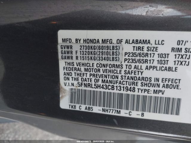 2012 HONDA ODYSSEY 5FNRL5H43CB131948 Photo 8