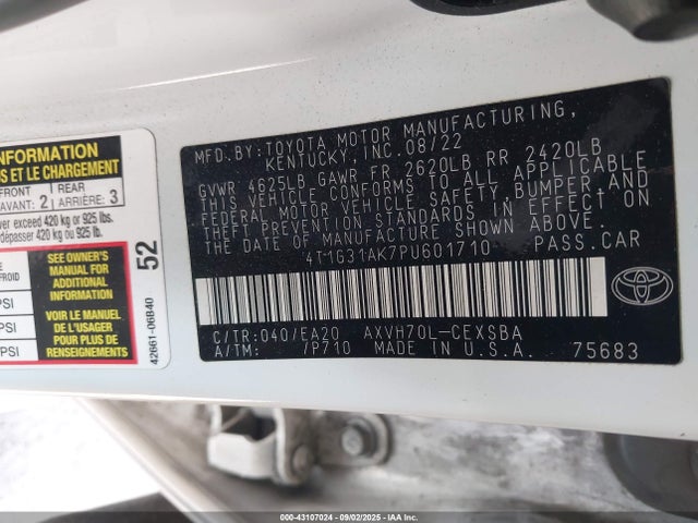 Toyota a25a-fxs, 3nm 2023 4T1G31AK7PU601710 Image 9