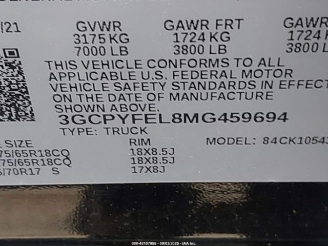 2021 CHEVROLET SILVERADO 1500 3GCPYFEL8MG459694 Photo 8