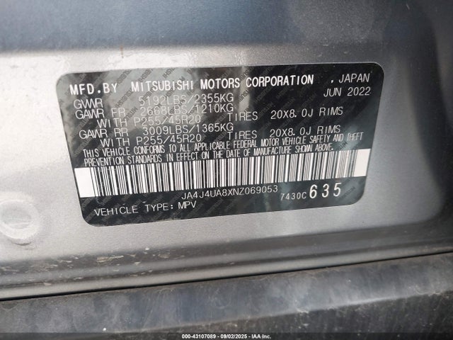 2022 MITSUBISHI OUTLANDER JA4J4UA8XNZ069053 Photo 8
